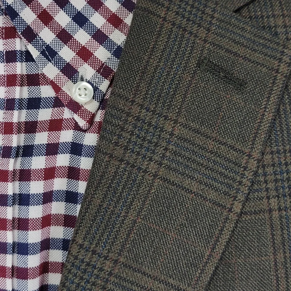 Michael Kors Men's Sport Coat Blazer Two Button Olive Brown Plaid Poly Rayon 48R